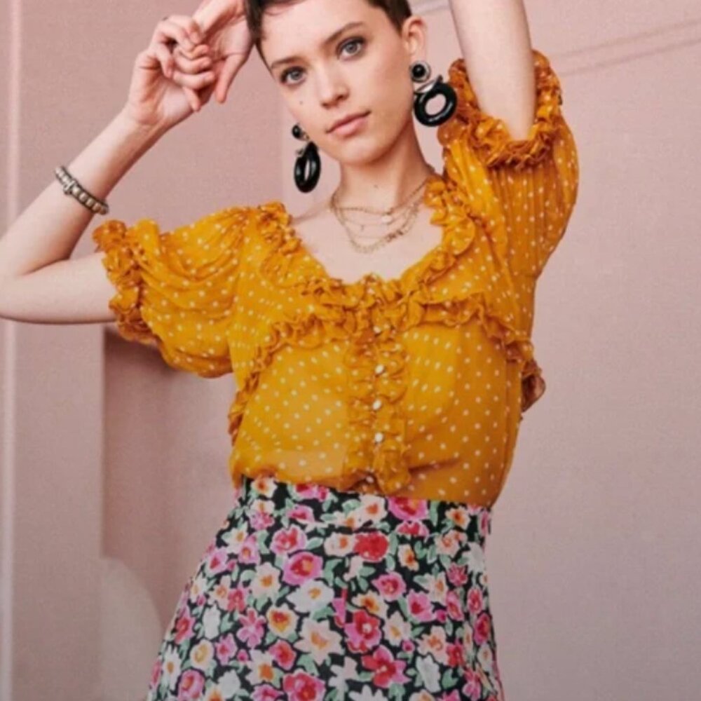 Sezane Wood Top Saffron Polka Dot 34 2 - Picture 2 of 8